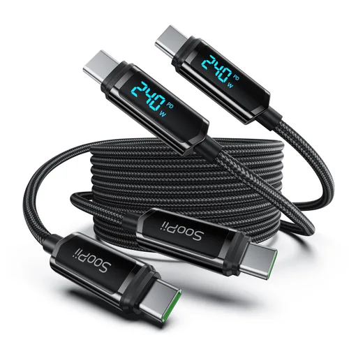 Vista 13 de SOOPII Cable USB C a USB C de 100 W, cable trenzado tipo C de nailon de 1 pie con pantalla LED para iPhone 15/15 Pro/15 Plus/15 Pro Max, MacBook