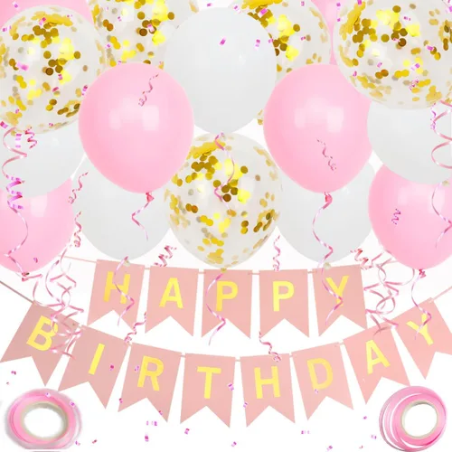 Vista 14 de Cartel de feliz cumpleaños, decoración de cumpleaños negro y dorado, 16 globos de 12 pulgadas con 2 cintas para hombres, mujeres, niñas y niños