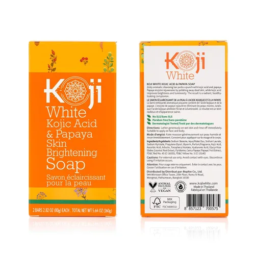 Vista 5 de Koji White Jabón iluminador de piel con ácido kójico y papaya, barra facial exfoliante, piel radiante, rejuvenece, hidratante, barra limpiadora