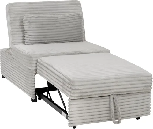 Vista 15 de Powell McCory - Sofá cama extensible tapizado de pana gris claro con almohada