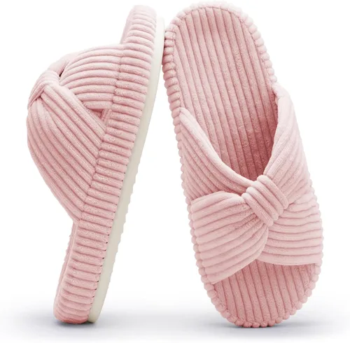 Vista 15 de Chantomoo - Pantuflas para mujer de espuma viscoelástica para la casa con cordón, lazo y tiras cruzadas, zapatos de cama cómodos y de moda