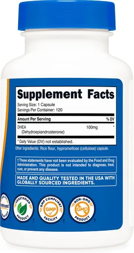 Vista 5 de Nutricost DHEA 100 mg, 120 Cápsulas - Sin Gluten, Sin Soja, Sin OGM, Suplemento