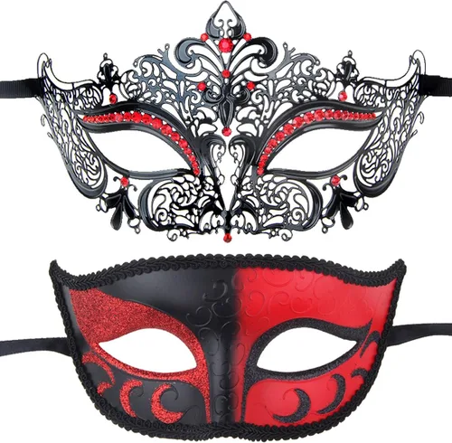 Vista 2 de IETANG Juego de máscaras venecianas de Mardi Gras para parejas con collar y pajarita