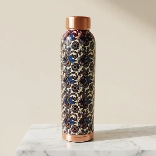 Vista 6 de Botella de agua de cobre de 34 onzas, botella de agua grande de cobre para beber, recipiente multicolor ayurvédico 100% puro para botella de tapa a