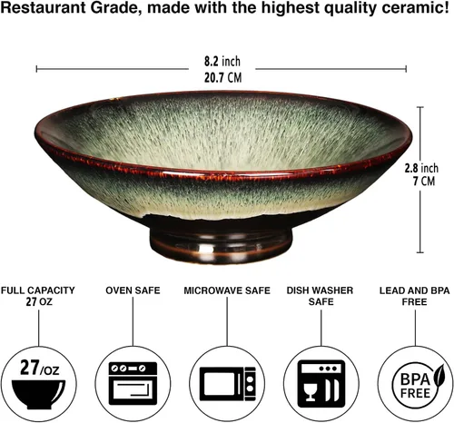 Vista 2 de Juego de 2 cuencos de cerámica japoneses para sopa de fideos ramen, para ramen, Pho, sopa, ensalada, pasta, platos asiáticos, fideos Udon, cuenco