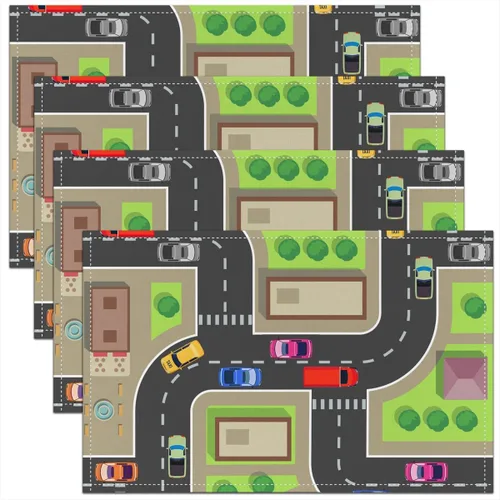 Vista 6 de Castle Fairy Juego de 4 manteles individuales de tráfico de carretera, pista de autos de carreras, deportes extremos al aire libre, interiores