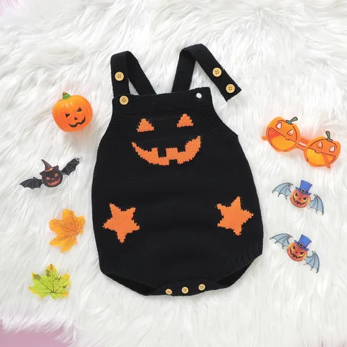 Vista 3 de Disfraz de calabaza para bebé, niña, niño, disfraz de Halloween, mameluco de punto, ropa de otoño e invierno