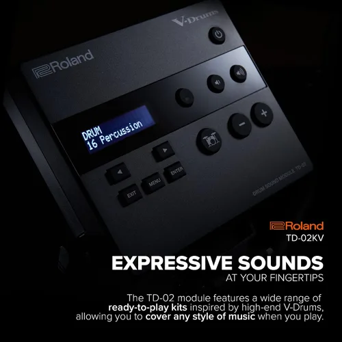 Vista 5 de Roland TD-02KV V-Drums Batería electrónica con capacidad de ejecución expresiva, características de reducción de ruido, redoblante con parche