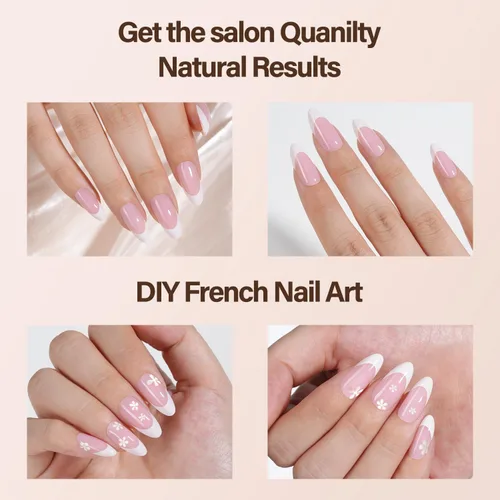 Vista 4 de Vansiho Uñas postizas de gel francés de almendra media, uñas suaves rosadas