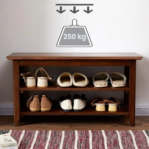 Vista 3 de XKZG Banco de Almacenamiento con Zapatero de Madera, Banco para Zapatos de Madera Sólida Rústica para Entrada (Marrón, 23.6")