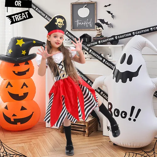 Vista 5 de Wizland Girls Pirate Costume，Girls Pirate Outfit Kid Dress Up for Halloween with Hat