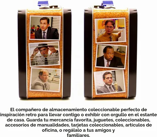 Vista 5 de Aquarius The Office Fun Box - Caja de almacenamiento de lata resistente con mango de plástico y cubierta frontal en relieve, mercancía