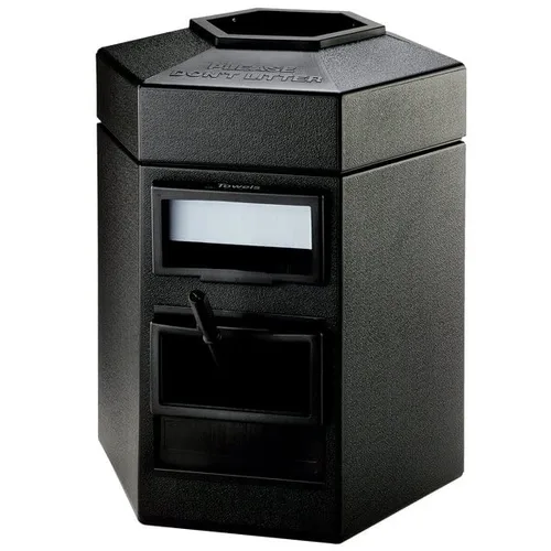 Vista 5 de Contenedor de basura negro de 28 galones con dispensador de toallas, escobilla de goma y estación de lavado de parabrisas, cubo de basura, papelera