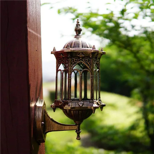 Vista 8 de DNYSYSJ Lámpara de pared exterior retro lámpara de jardín al aire libre E27 aluminio vidrio
