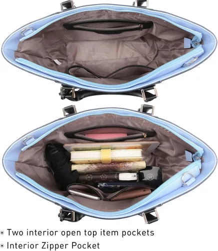 Vista 5 de DASEIN - Bolsa de mano para mujer, bolsa tipo bandolera, asa superior, bolsa plana para trabajar