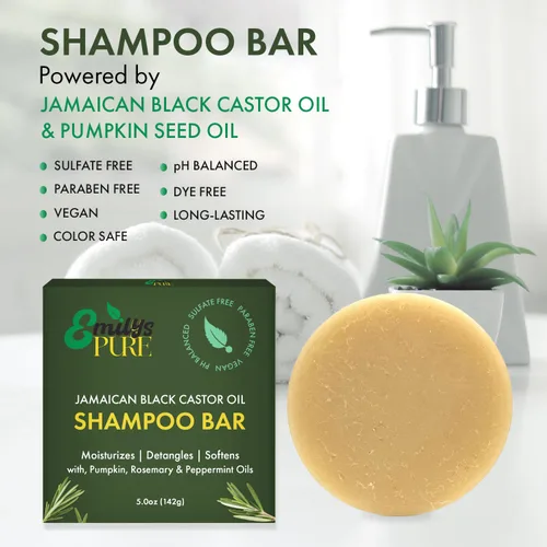 Vista 5 de Emily's Pure Barra de champú de aceite de ricino negro jamaicano, 5 onzas, champú sólido sin sulfato para soporte de roturas y cuidado del cuero