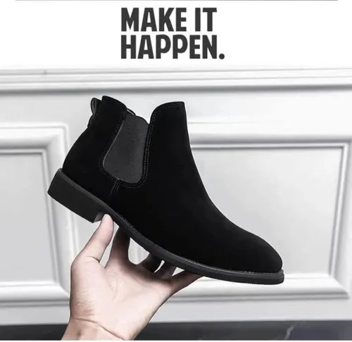 Vista 5 de Botas Chelsea de cuero para hombre, acogedoras botas formales de gamuza chukka de estilo formal, cómodas y formales.