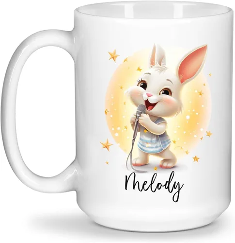 Vista 12 de Taza de viaje de cerámica personalizada de conejo, taza con nombre personalizado para los amantes de los conejos, taza de té con nombre temático