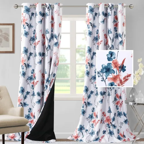 Vista 53 de H.VERSAILTEX - Cortinas 100% blackout con estampado floral de cattleyas, 45 pulgadas de largo, juego de 2 paneles térmicos con forro negro, a prueba