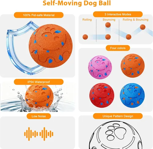Vista 2 de Pelotas para perros: pelota interactiva para perros, juguete para perros con movimiento automático y rebote, material E-TPU, IP54 impermeable