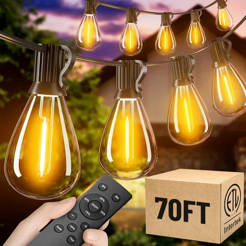 Vista 10 de Jerritte - Cadena de luces LED para exteriores de 60 pies con 16+1 bombillas Edison inastillables IP65 impermeables, 2700K regulables, luces