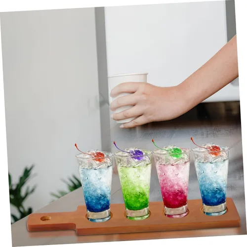Vista 5 de Portavasos de madera de 16.92 x 3.93 x 0.59 pulgadas, bandeja creativa para bebidas para bar, cocina, comedor, servir