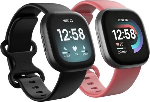 Vista 17 de Paquete de 2 bandas impermeables compatibles con Fitbit Versa 3/Fitbit Versa 4/Fitbit Sense/Sense 2, pulseras deportivas clásicas de repuesto suaves