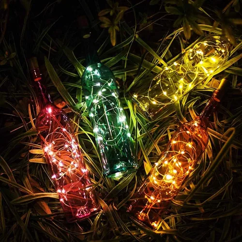 Vista 5 de Paquete de 30 luces para botella de vino con corcho, luces de botella de corcho, funciona con pilas, cable plateado de 6.6 pies, 20 luces LED, luces