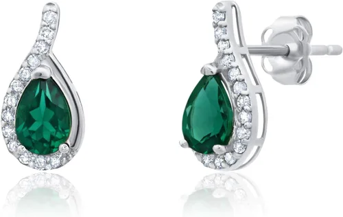 Vista 12 de 14K Yellow or White Gold 6x4mm Gemstone Pear Shape Drop Stud Earrings Azul zafiro creado