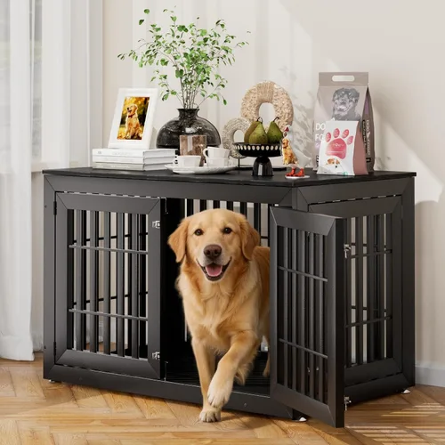 Vista 20 de Snuowu Mueble de jaula de perro resistente de 26 pulgadas para perros pequeños, medianos y grandes, jaula rústica de madera para perros, muebles