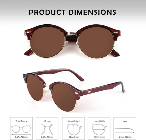 Vista 6 de GQUEEN GQO6 - Anteojos de sol polarizados clásicos con armazón de cuerno, anteojos semi desprovistos de armazón clásicos para hombres y mujeres