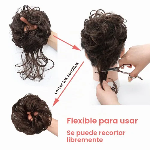 Vista 5 de KETHBE Moño desordenado, extensión de moños de pelo despeinado, banda elástica para el cabello, moño rizado para mujeres (negro)
