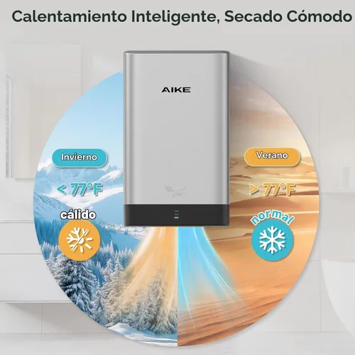 Vista 4 de AIKE Secador de manos compacto para baño, policarbonato ABS 110V plata Plateado