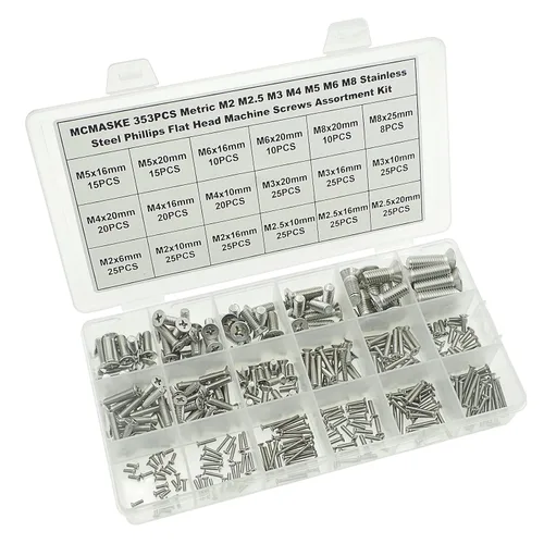 Vista 5 de Kit surtido de tornillos de cabeza plana Phillips de acero inoxidable M2 M2.5 M3 M4 M5 M6 M8 304