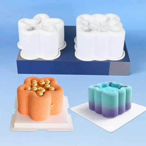 Vista 5 de 4 moldes de silicona antiadherentes para suministros de hornear, molde cuadrado de estrella, corazón, flor, pastel, moldes de silicona para pudín