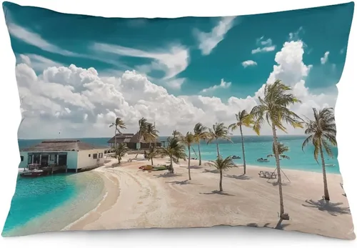 Vista 41 de Protector de almohada de playa con palmeras tropicales de 16 x 14 pulgadas, palmeras de playa, paisaje marino costero, decorativo, rectangular