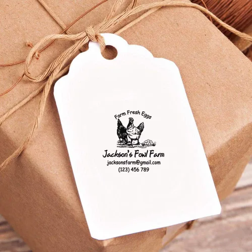 Vista 3 de Hen Stamp Farm Fresh Eggs Design Business Stamper Ronda Personalizada Sellos de goma autoentintados