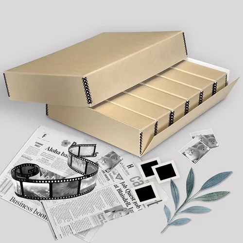 Vista 8 de Lineco, Caja de almacenamiento de diapositivas de archivo, 15.5 x 11.5 x 3 pulgadas, con 6 fundas interiores, color marrón Acid-Free Metal Edge