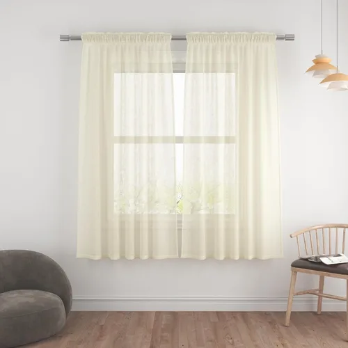 Vista 86 de UPOPO Paneles de Cortina Beige Pequeños Cortinas Transparentes de Gasa de 16 Pulgadas de Largo Cortinas de Cocina de Voile con Textura de Lino