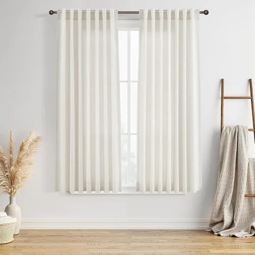 Vista 38 de BOODII Cortinas de lino de 96 pulgadas de largo y 8 pies para sala de estar Blanco