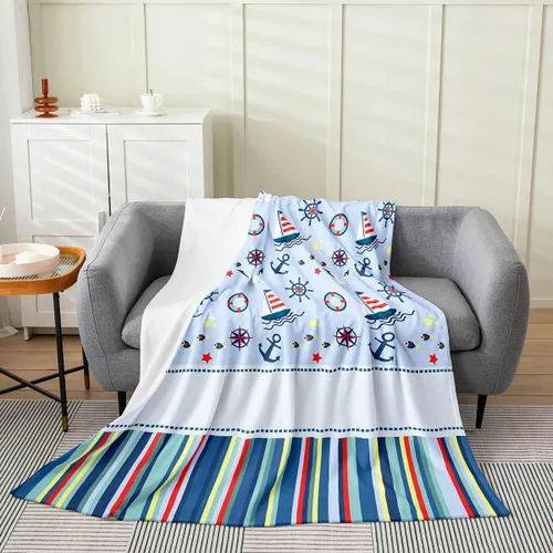 Vista 25 de Castle Fairy Manta de forro polar Sherpa con estampado de aviones para niños, manta de franela de dibujos animados para sofá, avión, azul y blanco