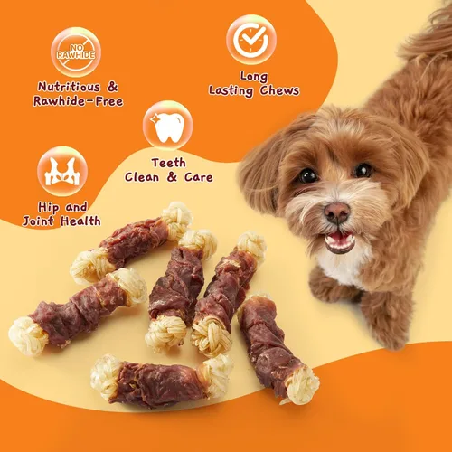 Vista 3 de Jungle Calling Tendones de Res para Perros, Tendones Envueltos en Pato, Masticables para Perros de Larga Duración, Suplemento para Cadera