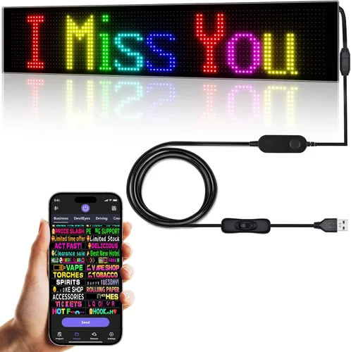 Vista 8 de Señal LED de desplazamiento de doble fila, panel de matriz LED flexible programable, control por aplicación Bluetooth, texto DIY, patrones
