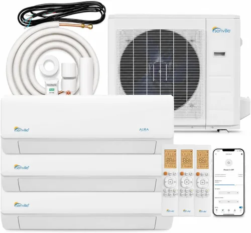 Vista 5 de Senville Bomba de calor de aire acondicionado Mini Split, blanco, zona dual