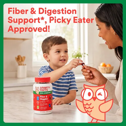 Vista 7 de SmartyPants Kids Fiber & Veggies: Gomitas de fibra prebiótica para niños, suplemento de fibra con inulina, mezcla orgánica de verduras verdes