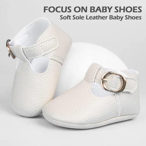 Vista 2 de HONGTEYA Mocasines con correa en T para bebés y niñas recién nacidos primer andador Mary Jane sandalias de suela suave zapatos