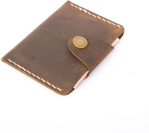 Vista 6 de Handmade Crazy Horse Leather Retro Card Case Small Coin Purse Leather Small Top Layer Cowhide Snap Buckle