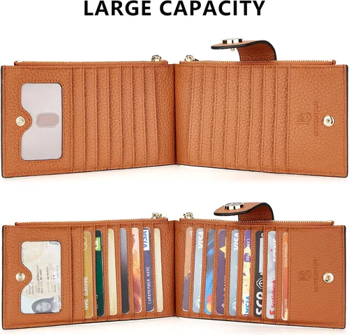 Vista 6 de BOSTANTEN Carteras de cuero para mujer, con bloqueo RFID, delgado, tarjetero con bolsillo con cremallera