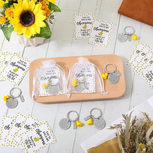 Vista 5 de Sasylvia 25 juegos de regalos de agradecimiento a los empleados, llavero con cita de agradecimiento a granel con bolsas de organza, tarjetas