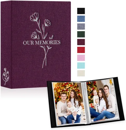 Vista 34 de Lanpn Álbumes de fotos pequeños de 4 x 6 pulgadas, 50 imágenes, paquete de 2 unidades, mini capacidad de lino Our Memories, juego de bolsillos